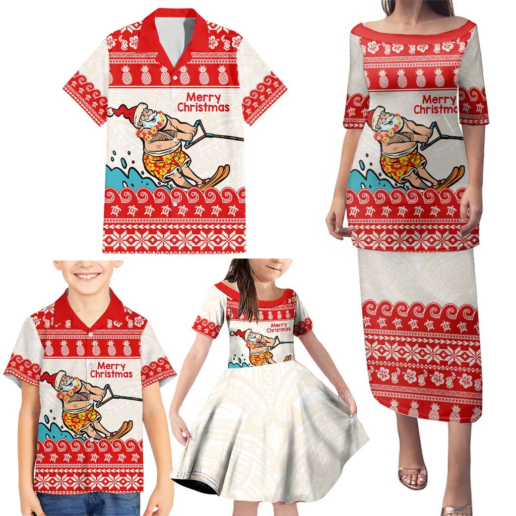 Mele Kalikimaka Hawaii Family Matching Puletasi and Hawaiian Shirt Water-skiing Santa Tropical Vibes LT14 - Polynesian Pride