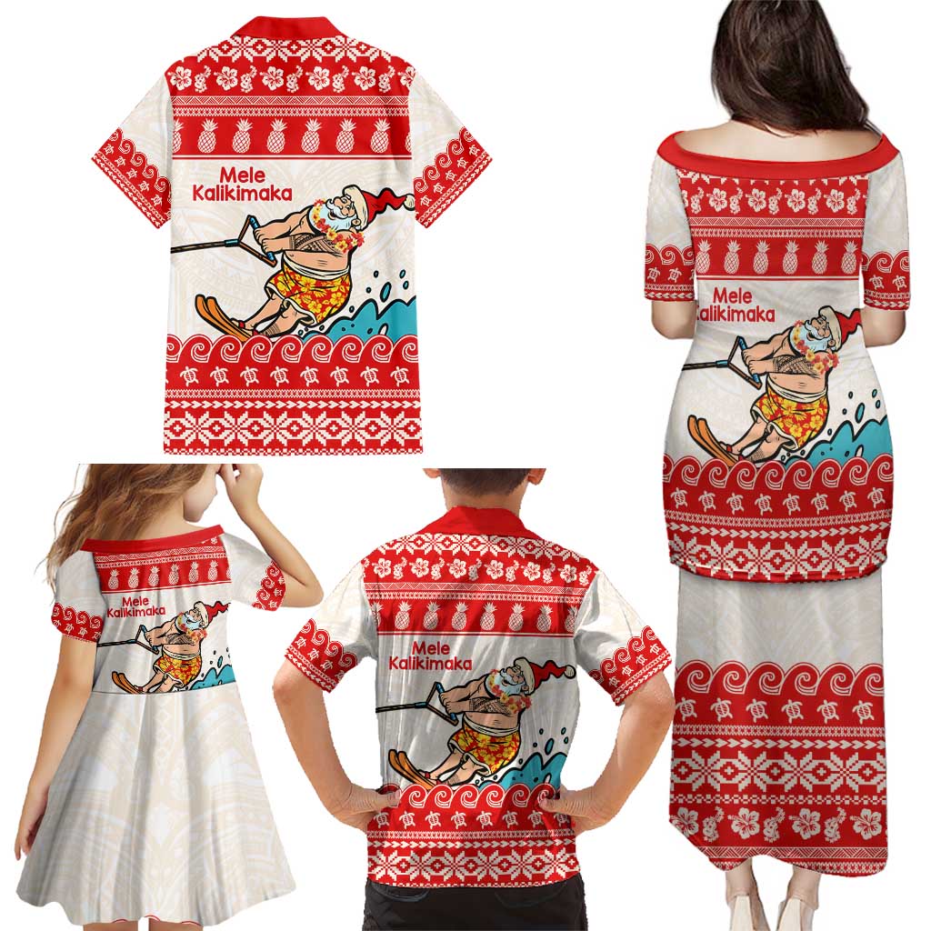 Mele Kalikimaka Hawaii Family Matching Puletasi and Hawaiian Shirt Water-skiing Santa Tropical Vibes LT14 - Polynesian Pride