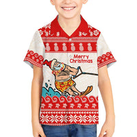 Mele Kalikimaka Hawaii Family Matching Puletasi and Hawaiian Shirt Water-skiing Santa Tropical Vibes LT14 Son's Shirt Red - Polynesian Pride