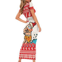Mele Kalikimaka Hawaii Family Matching Short Sleeve Bodycon Dress and Hawaiian Shirt Water-skiing Santa Tropical Vibes