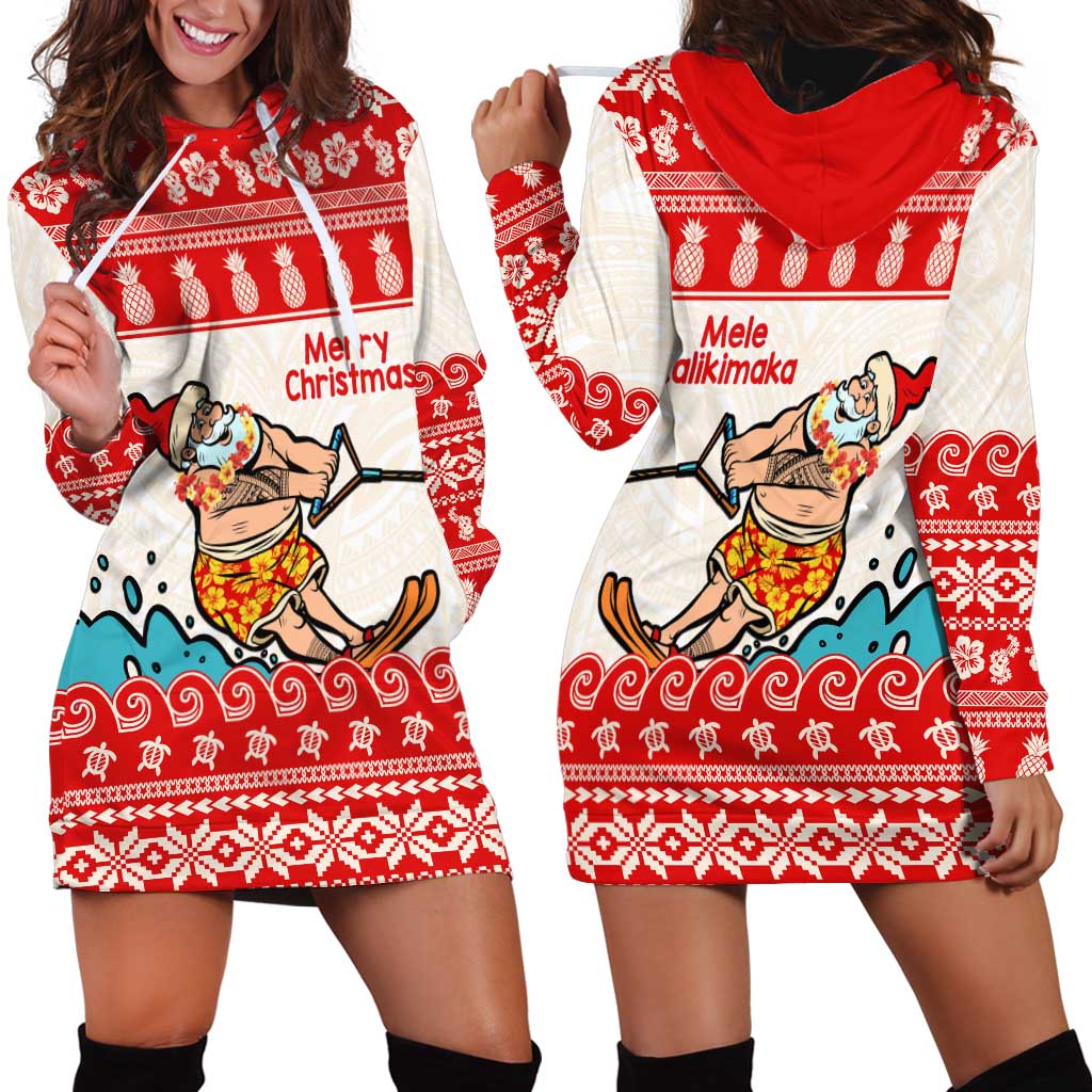 Mele Kalikimaka Hawaii Hoodie Dress Water-skiing Santa Tropical Vibes LT14 - Polynesian Pride