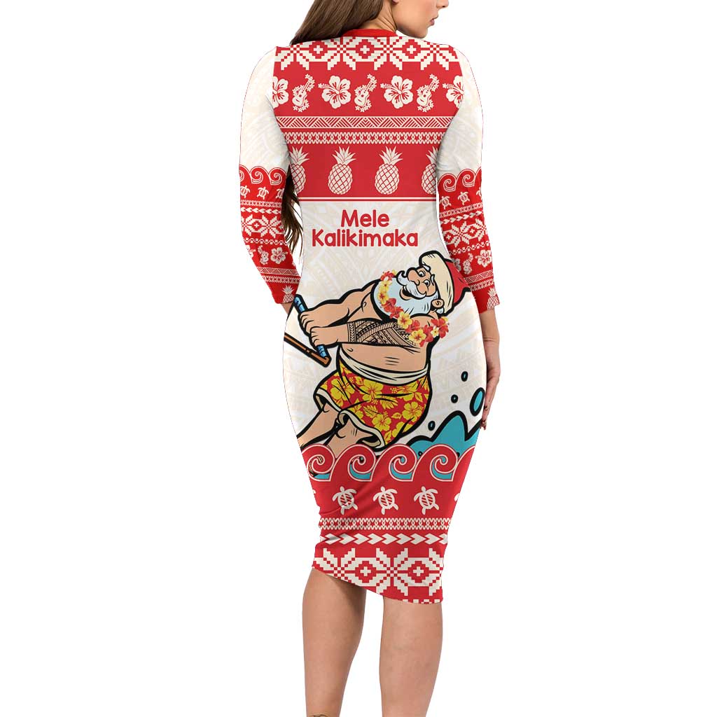 Mele Kalikimaka Hawaii Long Sleeve Bodycon Dress Water-skiing Santa Tropical Vibes LT14 - Polynesian Pride