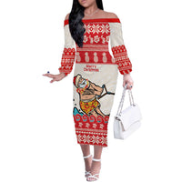 Mele Kalikimaka Hawaii Off The Shoulder Long Sleeve Dress Water-skiing Santa Tropical Vibes LT14 Women Red - Polynesian Pride