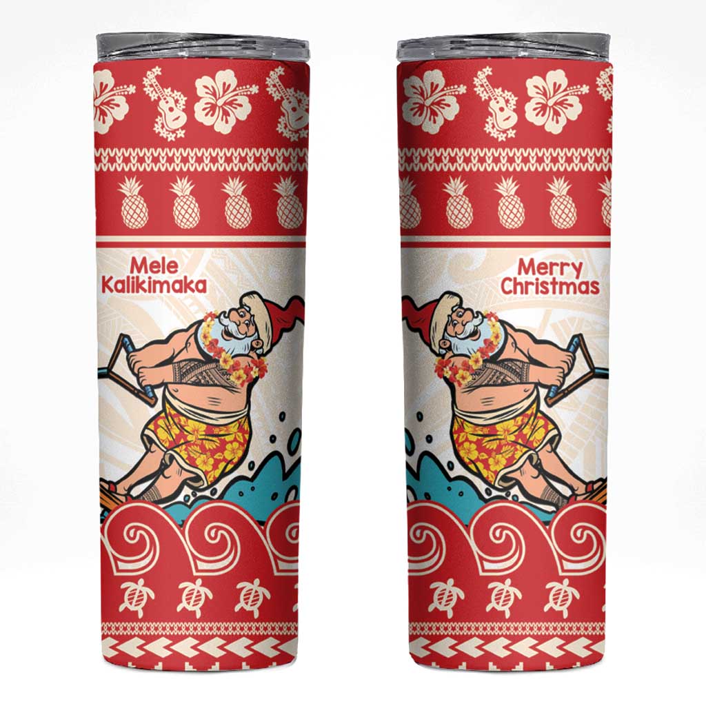Mele Kalikimaka Hawaii Skinny Tumbler Water-skiing Santa Tropical Vibes LT14 Red - Polynesian Pride