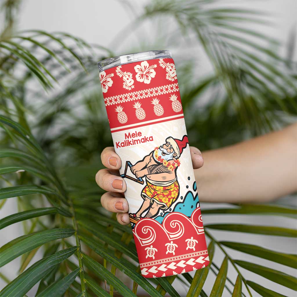 Mele Kalikimaka Hawaii Skinny Tumbler Water-skiing Santa Tropical Vibes LT14 - Polynesian Pride