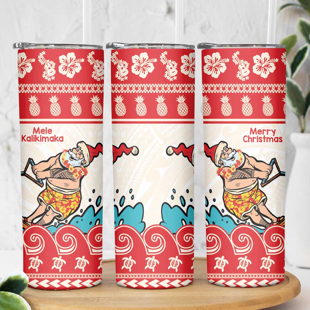 Mele Kalikimaka Hawaii Skinny Tumbler Water-skiing Santa Tropical Vibes LT14 - Polynesian Pride
