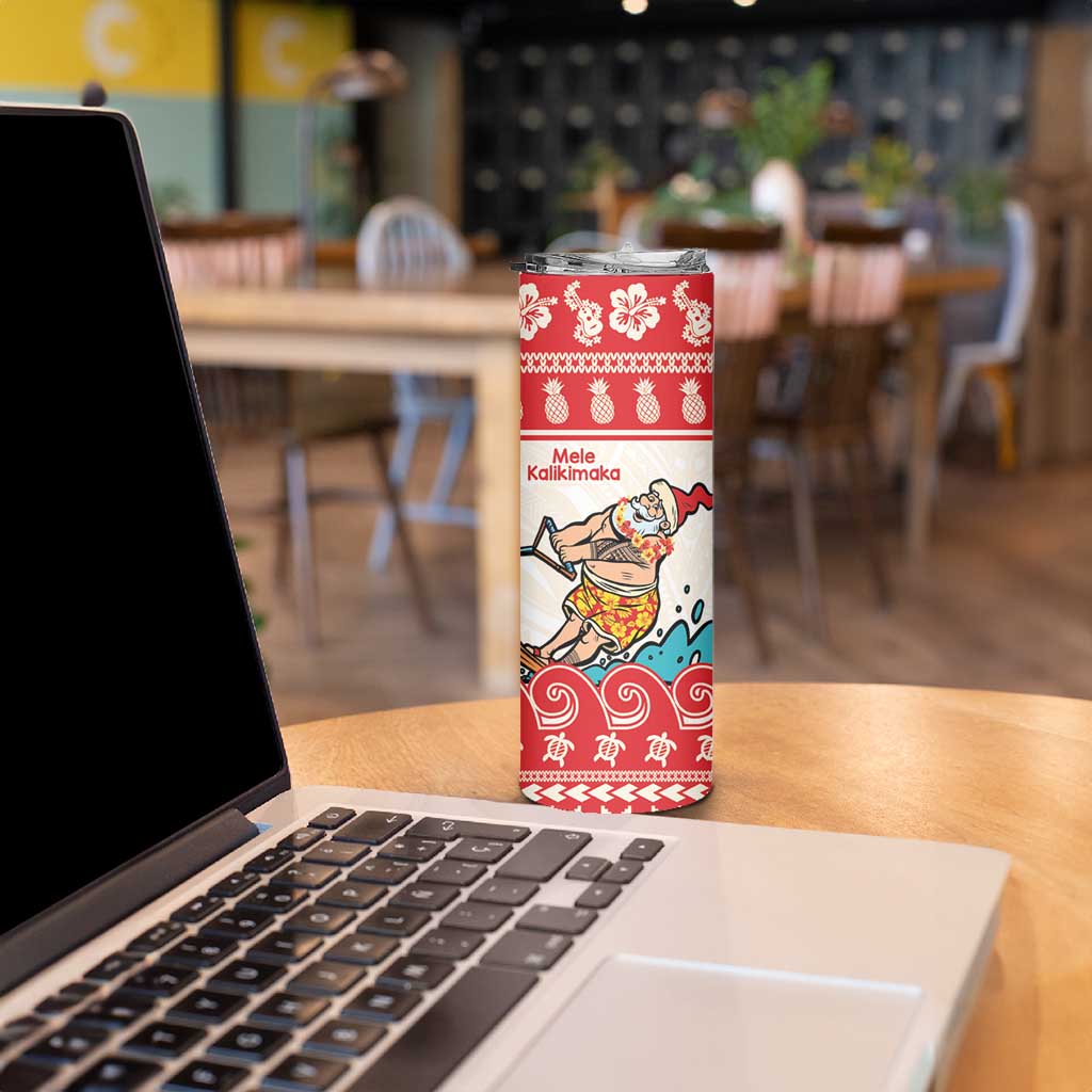 Mele Kalikimaka Hawaii Skinny Tumbler Water-skiing Santa Tropical Vibes LT14 - Polynesian Pride