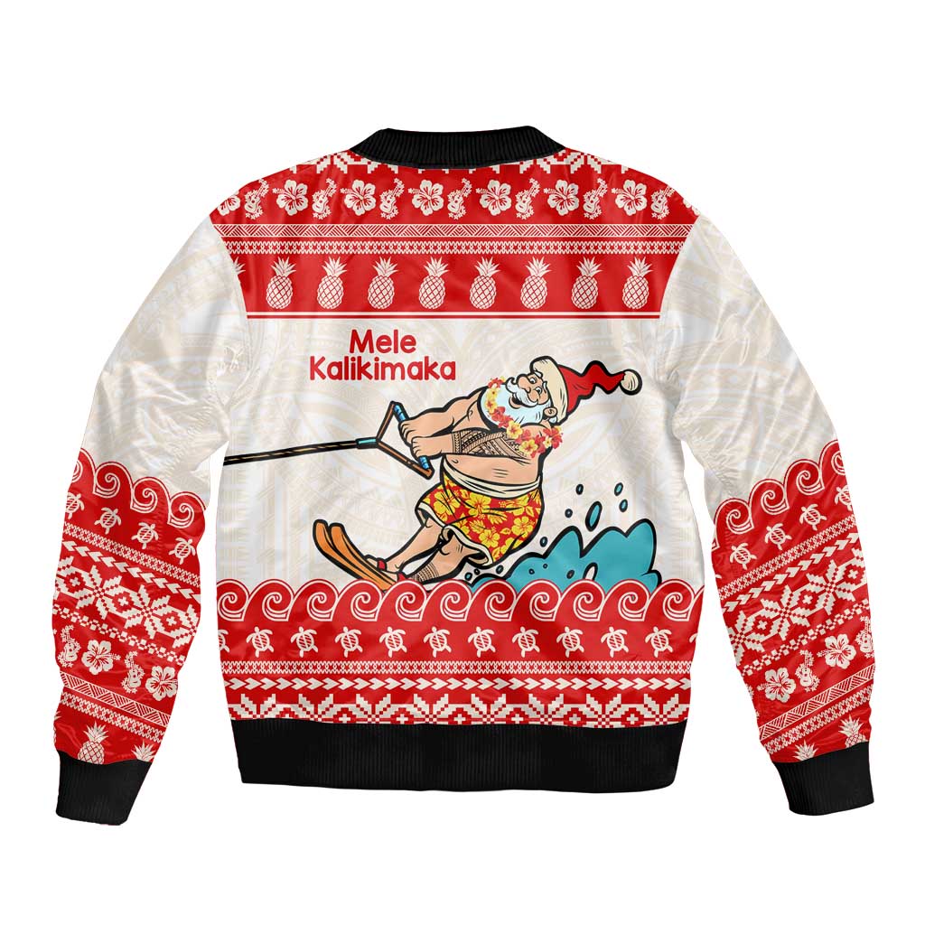 Mele Kalikimaka Hawaii Sleeve Zip Bomber Jacket Water-skiing Santa Tropical Vibes