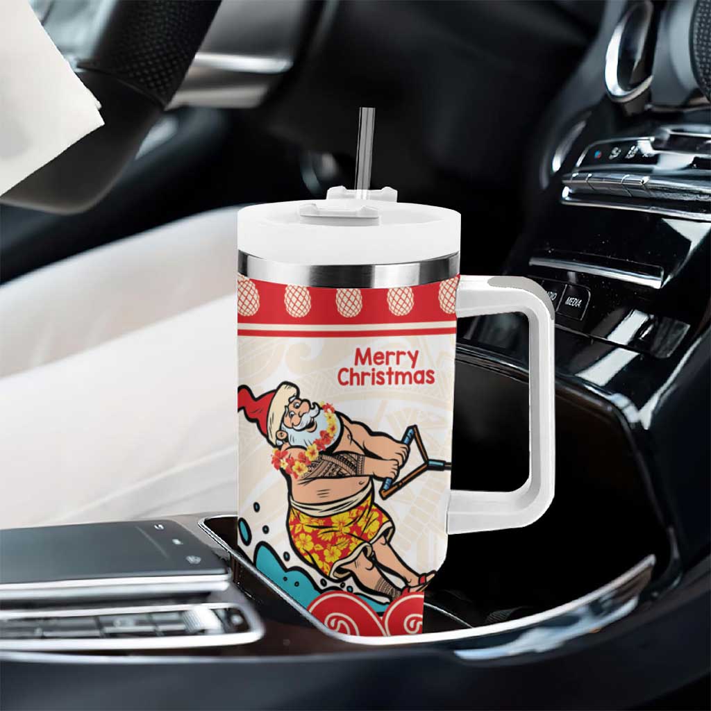 Mele Kalikimaka Hawaii Tumbler With Handle Water-skiing Santa Tropical Vibes