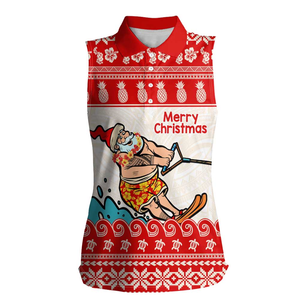 Mele Kalikimaka Hawaii Women Sleeveless Polo Shirt Water-skiing Santa Tropical Vibes LT14 Female Red - Polynesian Pride