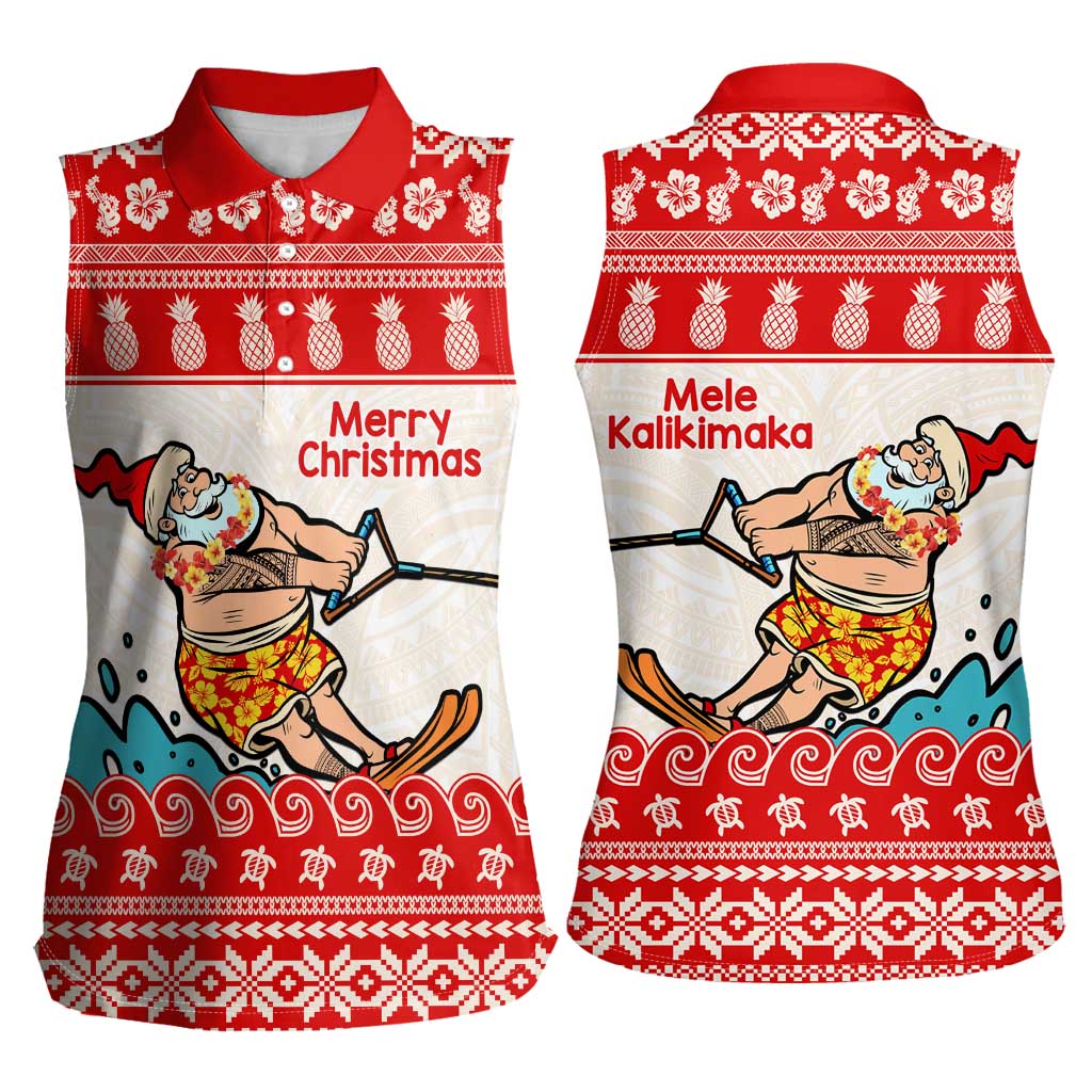 Mele Kalikimaka Hawaii Women Sleeveless Polo Shirt Water-skiing Santa Tropical Vibes LT14 - Polynesian Pride