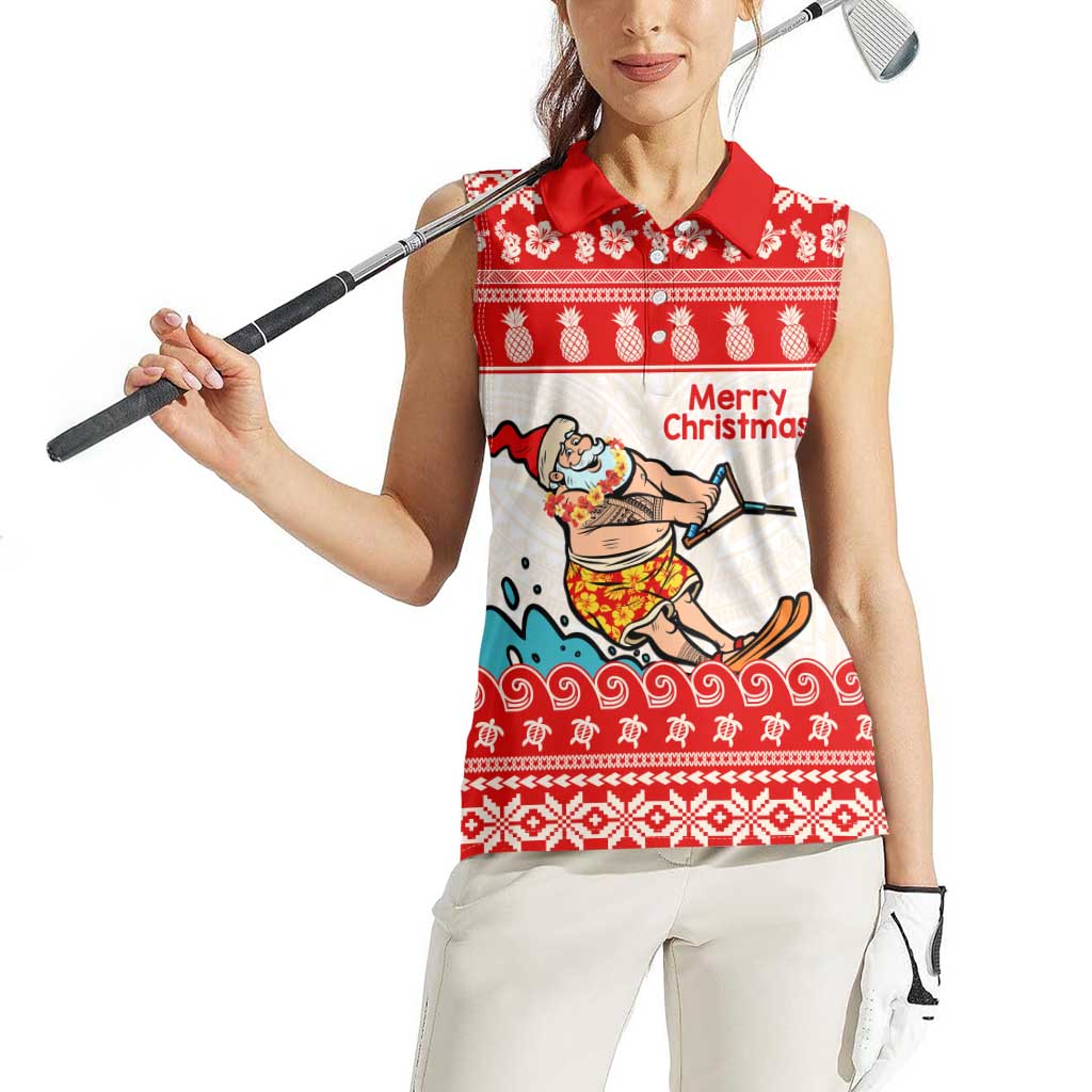 Mele Kalikimaka Hawaii Women Sleeveless Polo Shirt Water-skiing Santa Tropical Vibes LT14 - Polynesian Pride