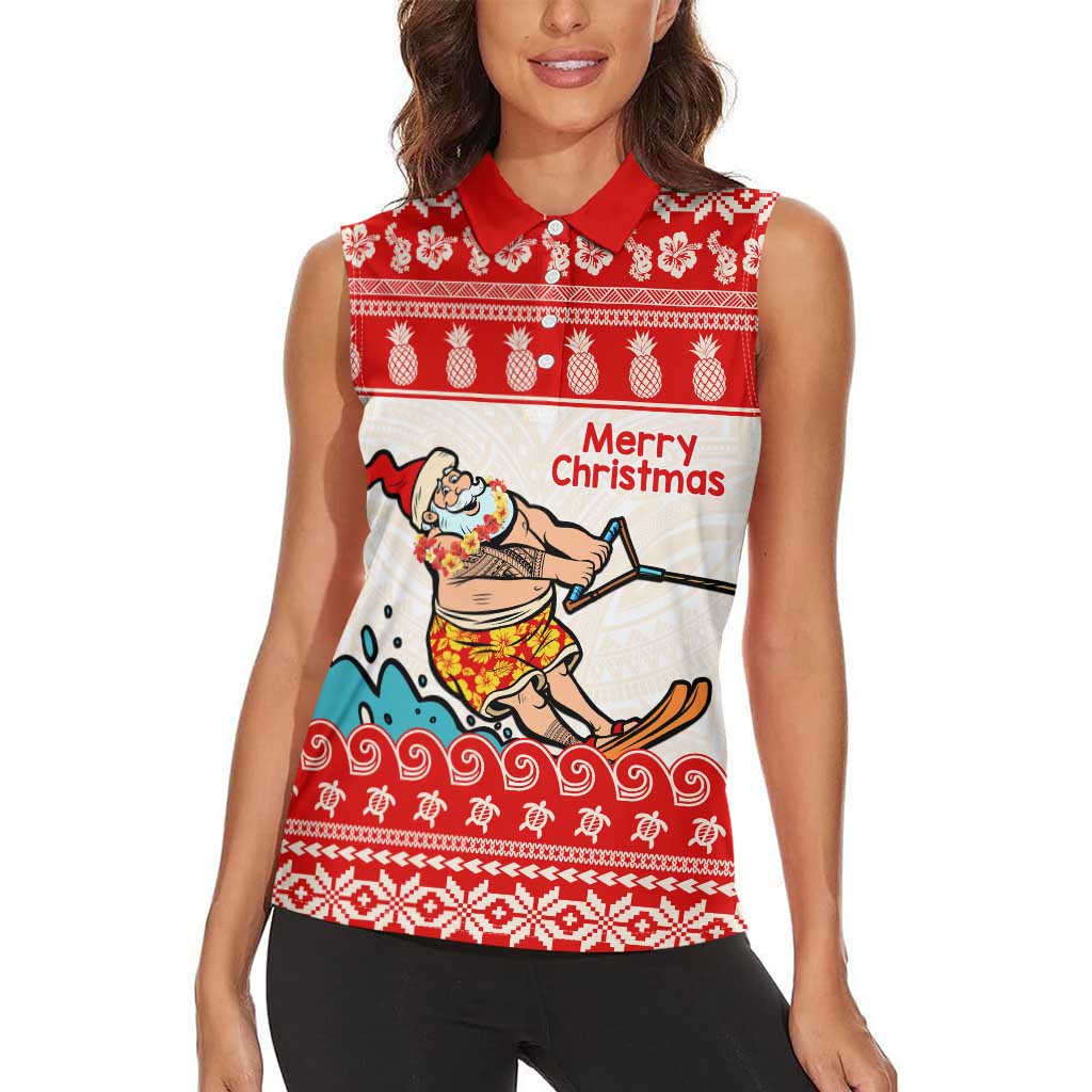 Mele Kalikimaka Hawaii Women Sleeveless Polo Shirt Water-skiing Santa Tropical Vibes LT14 - Polynesian Pride