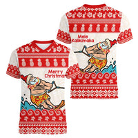Mele Kalikimaka Hawaii Women V-Neck T-Shirt Water-skiing Santa Tropical Vibes LT14 - Polynesian Pride