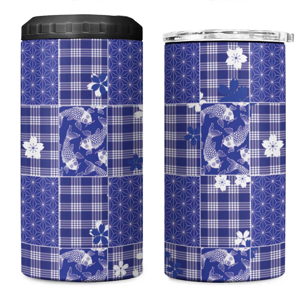 Blue Palaka Japanese Patterns 4 in 1 Can Cooler Tumbler Koi Fish Asanoha Sakura Patchwork Stylized LT14 One Size: 16 oz Blue - Polynesian Pride