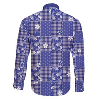Blue Palaka Japanese Patterns Family Matching Long Sleeve Bodycon Dress and Hawaiian Shirt Koi Fish Asanoha Sakura Patchwork Stylized - Polynesian Pride