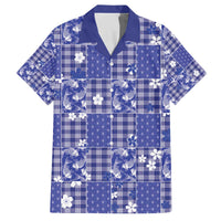 Blue Palaka Japanese Patterns Family Matching Off The Shoulder Long Sleeve Dress and Hawaiian Shirt Koi Fish Asanoha Sakura Patchwork Stylized LT14 Dad's Shirt - Short Sleeve Blue - Polynesian Pride