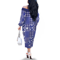 Blue Palaka Japanese Patterns Family Matching Off The Shoulder Long Sleeve Dress and Hawaiian Shirt Koi Fish Asanoha Sakura Patchwork Stylized LT14 - Polynesian Pride