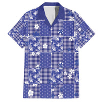 Blue Palaka Japanese Patterns Family Matching Off Shoulder Maxi Dress and Hawaiian Shirt Koi Fish Asanoha Sakura Patchwork Stylized - Polynesian Pride