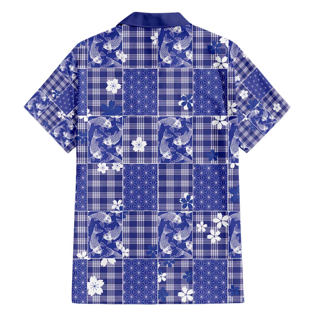 Blue Palaka Japanese Patterns Family Matching Short Sleeve Bodycon Dress and Hawaiian Shirt Koi Fish Asanoha Sakura Patchwork Stylized LT14 - Polynesian Pride