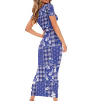 Blue Palaka Japanese Patterns Family Matching Short Sleeve Bodycon Dress and Hawaiian Shirt Koi Fish Asanoha Sakura Patchwork Stylized LT14 - Polynesian Pride