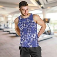 Blue Palaka Japanese Patterns Men Tank Top Koi Fish Asanoha Sakura Patchwork Stylized - Polynesian Pride
