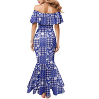 Blue Palaka Japanese Patterns Mermaid Dress Koi Fish Asanoha Sakura Patchwork Stylized - Polynesian Pride