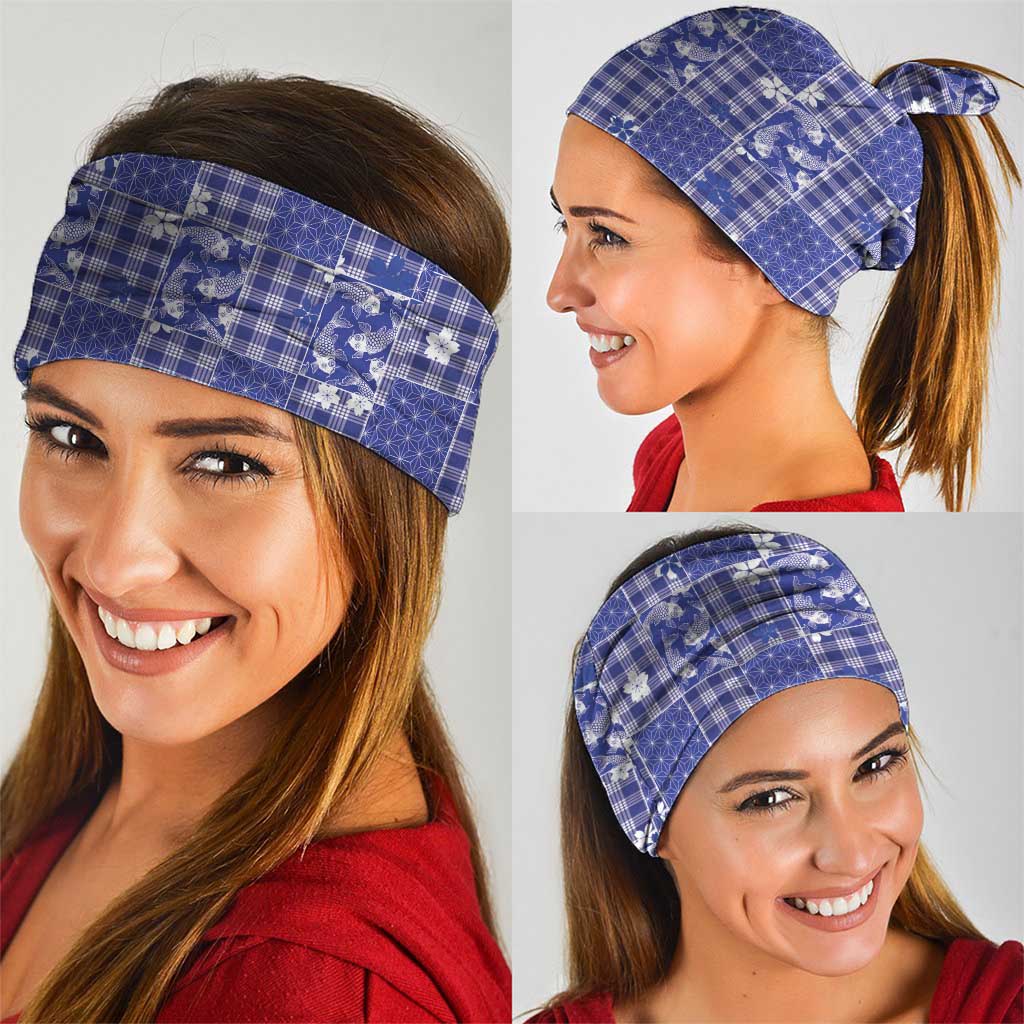 Blue Palaka Japanese Patterns Neck Gaiter Koi Fish Asanoha Sakura Patchwork Stylized - Polynesian Pride