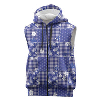 Blue Palaka Japanese Patterns Sleeveless Zip Hoodie Koi Fish Asanoha Sakura Patchwork Stylized LT14 Blue - Polynesian Pride