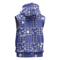 Blue Palaka Japanese Patterns Sleeveless Zip Hoodie Koi Fish Asanoha Sakura Patchwork Stylized LT14 - Polynesian Pride
