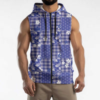 Blue Palaka Japanese Patterns Sleeveless Zip Hoodie Koi Fish Asanoha Sakura Patchwork Stylized LT14 - Polynesian Pride