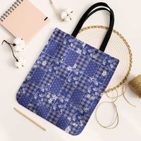 Blue Palaka Japanese Patterns Tote Bag Koi Fish Asanoha Sakura Patchwork Stylized - Polynesian Pride