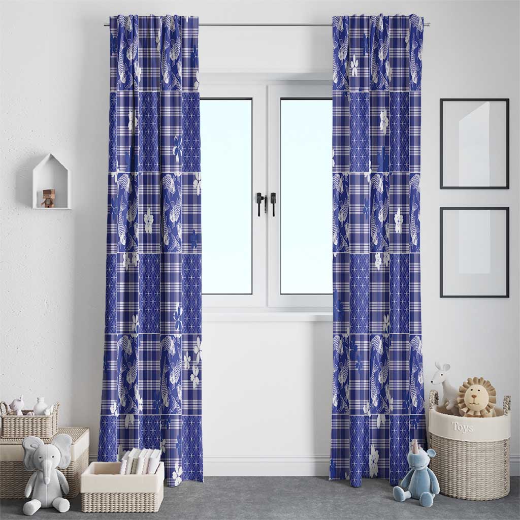 Blue Palaka Japanese Patterns Window Curtain Koi Fish Asanoha Sakura Patchwork Stylized - Polynesian Pride