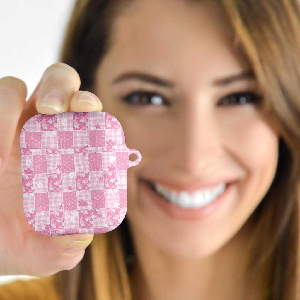 Pink Palaka Japanese Patterns AirPods Case Koi Fish Asanoha Sakura Patchwork Stylized - Polynesian Pride