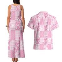 Pink Palaka Japanese Patterns Couples Matching Tank Maxi Dress and Hawaiian Shirt Koi Fish Asanoha Sakura Patchwork Stylized LT14 - Polynesian Pride