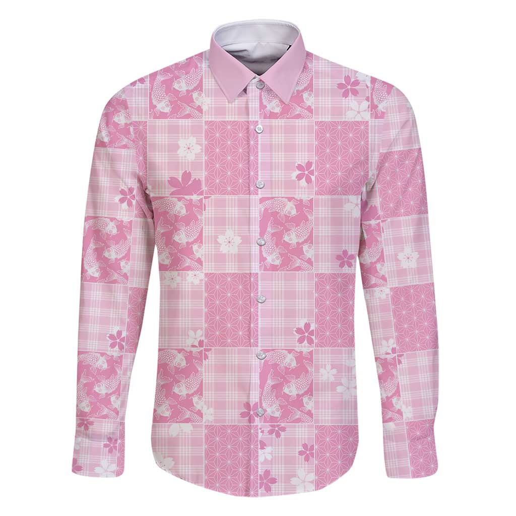 Pink Palaka Japanese Patterns Family Matching Mermaid Dress and Hawaiian Shirt Koi Fish Asanoha Sakura Patchwork Stylized - Polynesian Pride