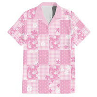 Pink Palaka Japanese Patterns Family Matching Off The Shoulder Long Sleeve Dress and Hawaiian Shirt Koi Fish Asanoha Sakura Patchwork Stylized LT14 Dad's Shirt - Short Sleeve Pink - Polynesian Pride