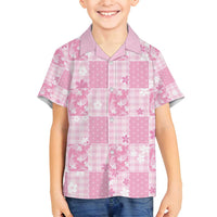Pink Palaka Japanese Patterns Family Matching Off Shoulder Short Dress and Hawaiian Shirt Koi Fish Asanoha Sakura Patchwork Stylized - Polynesian Pride