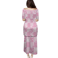 Pink Palaka Japanese Patterns Family Matching Puletasi and Hawaiian Shirt Koi Fish Asanoha Sakura Patchwork Stylized - Polynesian Pride