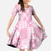 Pink Palaka Japanese Patterns Family Matching Short Sleeve Bodycon Dress and Hawaiian Shirt Koi Fish Asanoha Sakura Patchwork Stylized LT14 Daughter's Dress Pink - Polynesian Pride