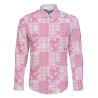 Pink Palaka Japanese Patterns Family Matching Short Sleeve Bodycon Dress and Hawaiian Shirt Koi Fish Asanoha Sakura Patchwork Stylized LT14 Dad's Shirt - Long Sleeve Pink - Polynesian Pride