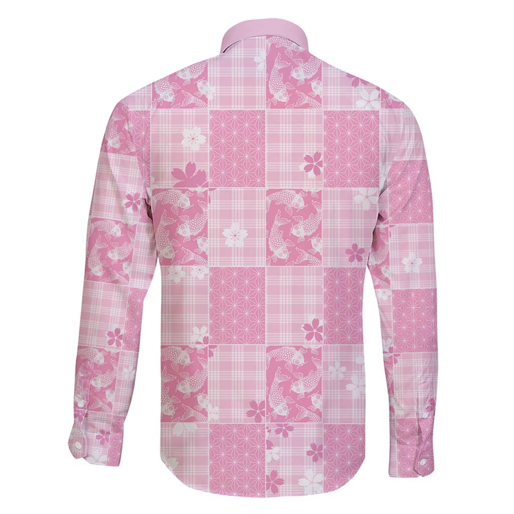 Pink Palaka Japanese Patterns Family Matching Short Sleeve Bodycon Dress and Hawaiian Shirt Koi Fish Asanoha Sakura Patchwork Stylized LT14 - Polynesian Pride