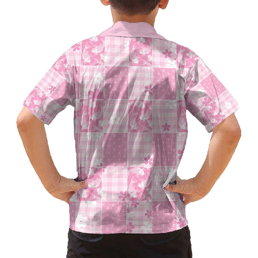 Pink Palaka Japanese Patterns Family Matching Summer Maxi Dress and Hawaiian Shirt Koi Fish Asanoha Sakura Patchwork Stylized - Polynesian Pride