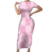 Pink Palaka Japanese Patterns Short Sleeve Bodycon Dress Koi Fish Asanoha Sakura Patchwork Stylized LT14 Long Dress Pink - Polynesian Pride