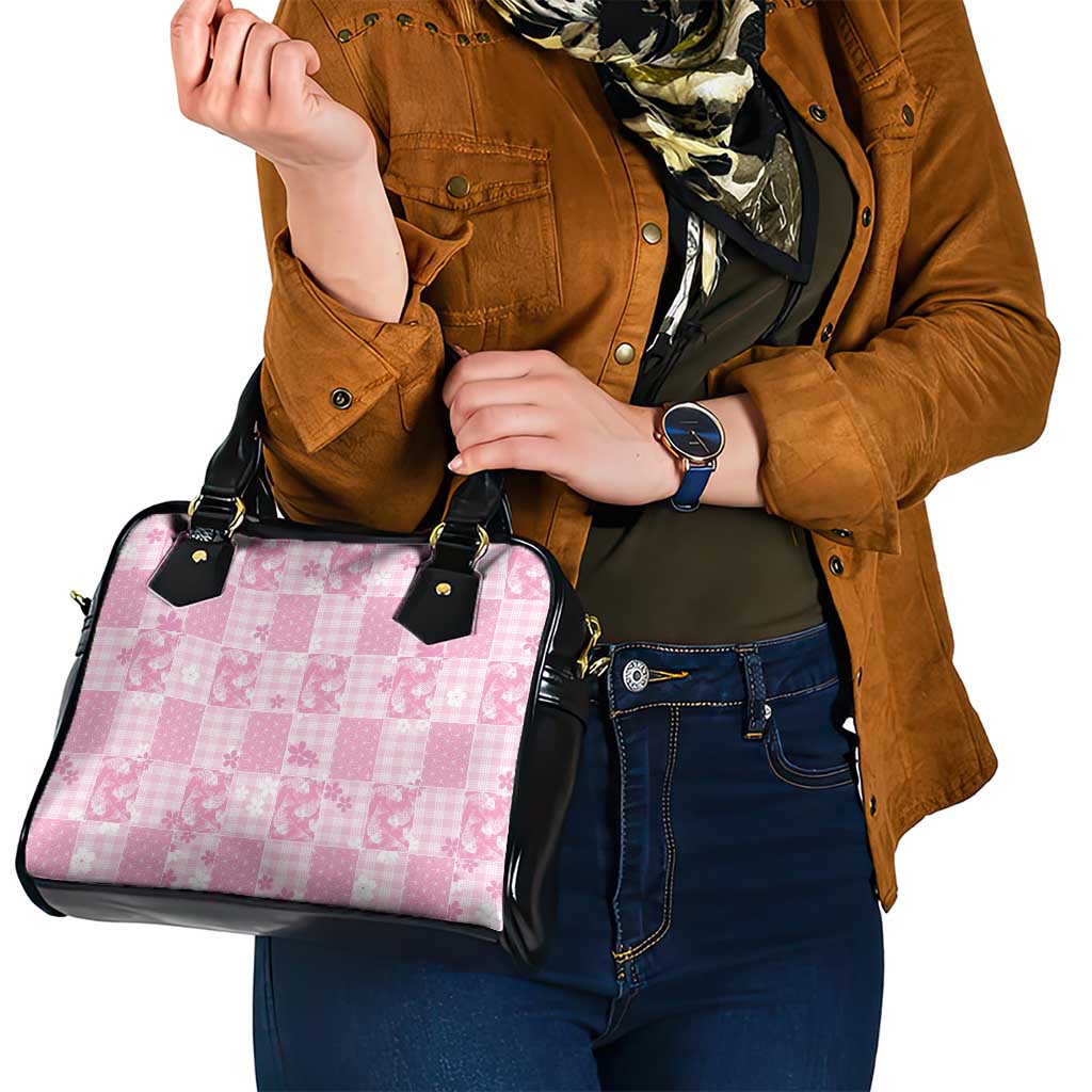 Pink Palaka Japanese Patterns Shoulder Handbag Koi Fish Asanoha Sakura Patchwork Stylized - Polynesian Pride