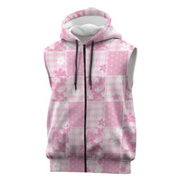 Pink Palaka Japanese Patterns Sleeveless Zip Hoodie Koi Fish Asanoha Sakura Patchwork Stylized LT14 Pink - Polynesian Pride