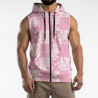 Pink Palaka Japanese Patterns Sleeveless Zip Hoodie Koi Fish Asanoha Sakura Patchwork Stylized LT14 - Polynesian Pride