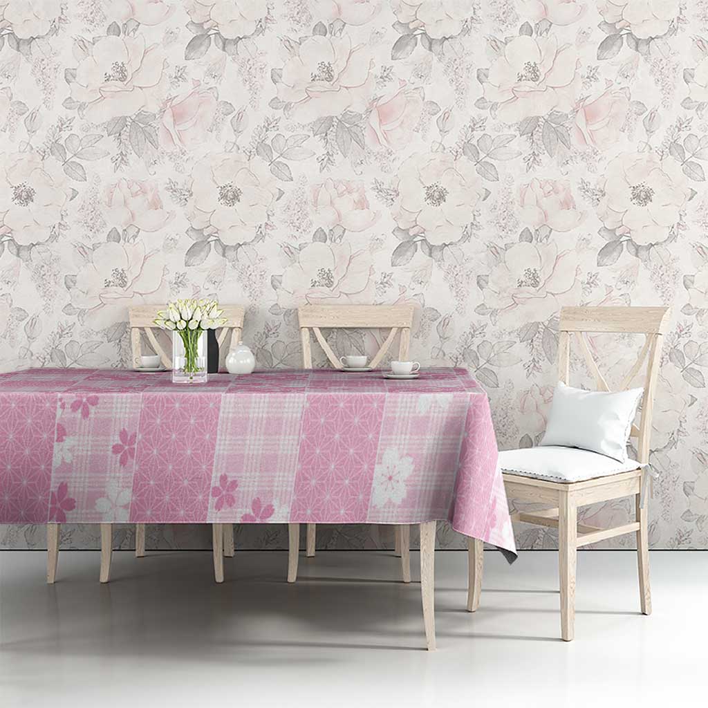 Pink Palaka Japanese Patterns Tablecloth Koi Fish Asanoha Sakura Patchwork Stylized - Polynesian Pride