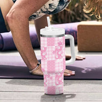 Pink Palaka Japanese Patterns Tumbler With Handle Koi Fish Asanoha Sakura Patchwork Stylized - Polynesian Pride