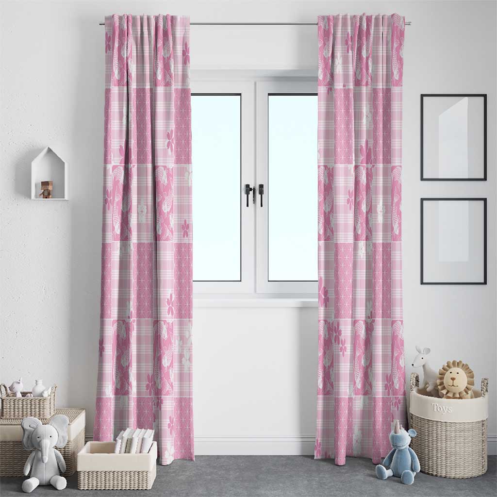 Pink Palaka Japanese Patterns Window Curtain Koi Fish Asanoha Sakura Patchwork Stylized - Polynesian Pride